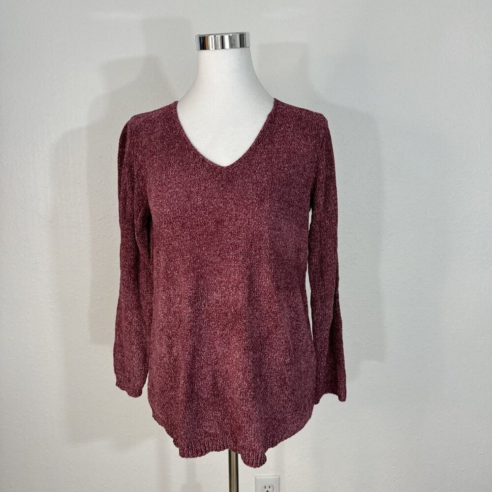 Spense Knits Sweater Womans Size  S V-neck Soft Chenille Knit  Red /Purple NWOT